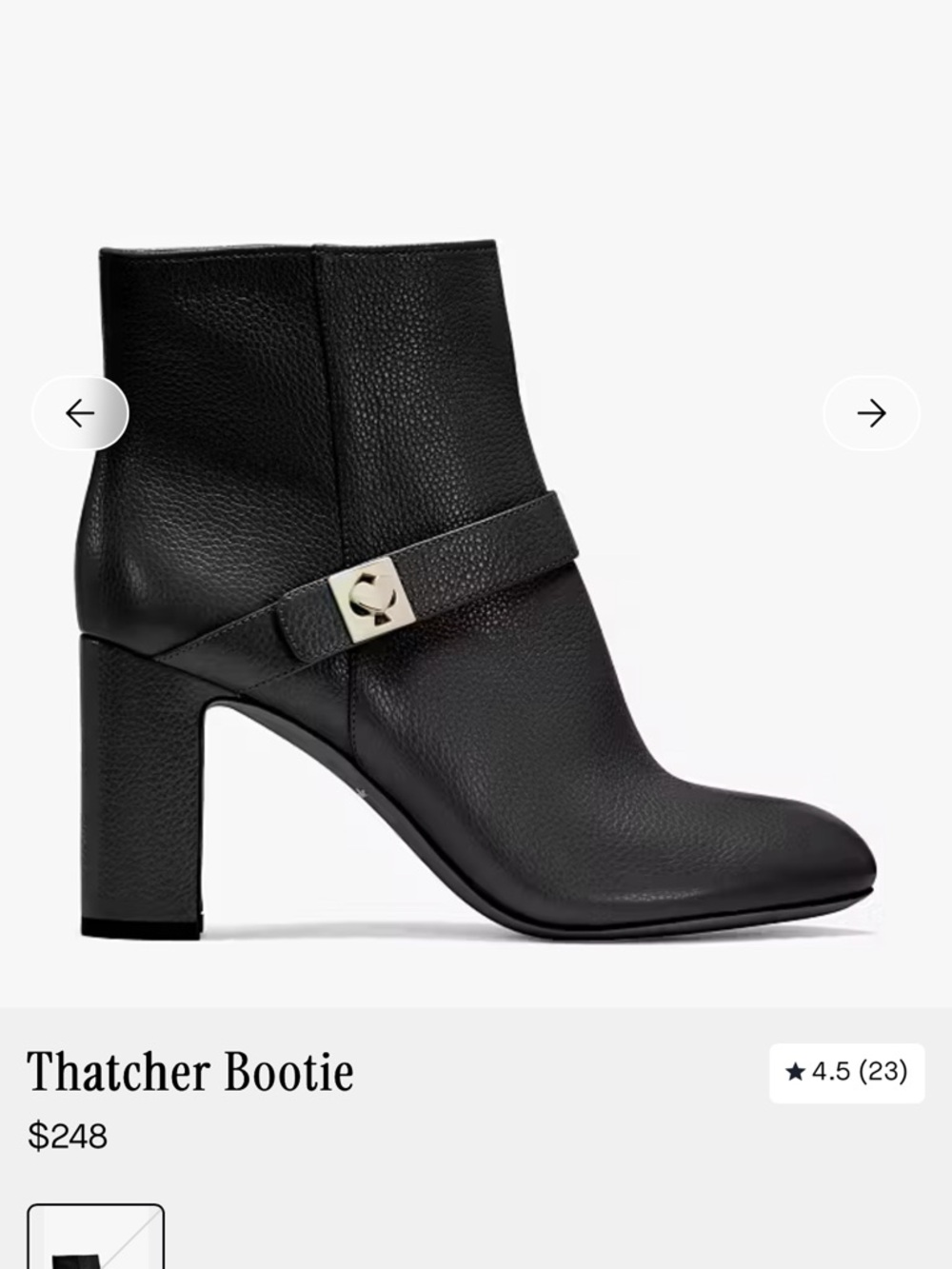 kate spade Black Leather Ankle Boot with Metal Logo Accent